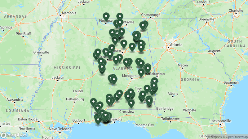 Map of Good Sam campgrounds in Alabama