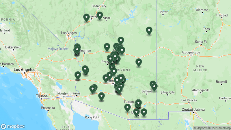Map of Good Sam campgrounds in Arizona