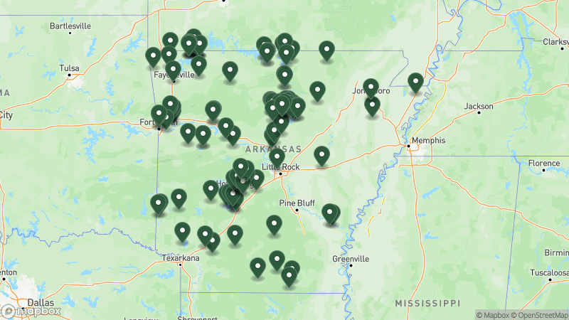Map of Good Sam campgrounds in Arkansas