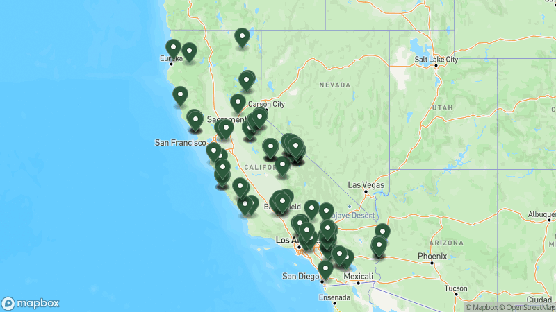 Map of Good Sam campgrounds in California