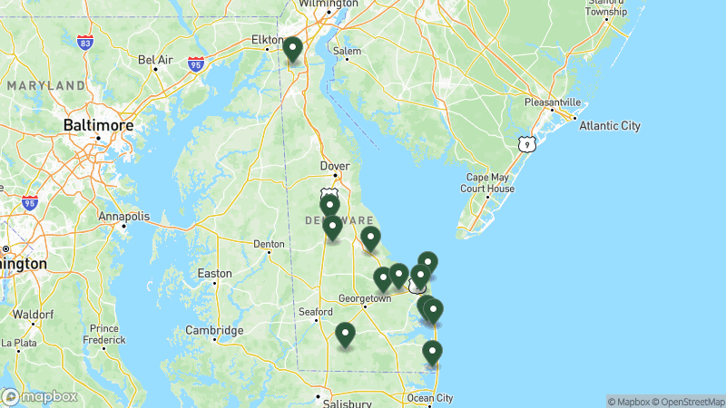 Map of Good Sam campgrounds in Delaware