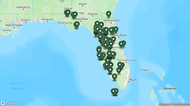 Map of Good Sam campgrounds in Florida