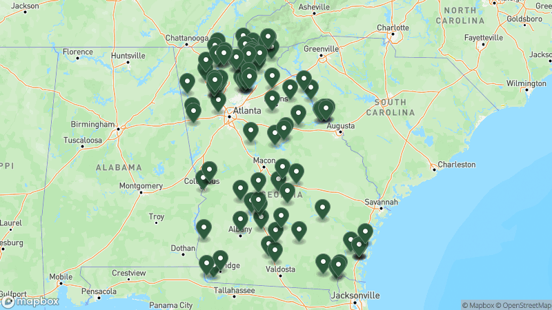 Map of Good Sam campgrounds in Georgia