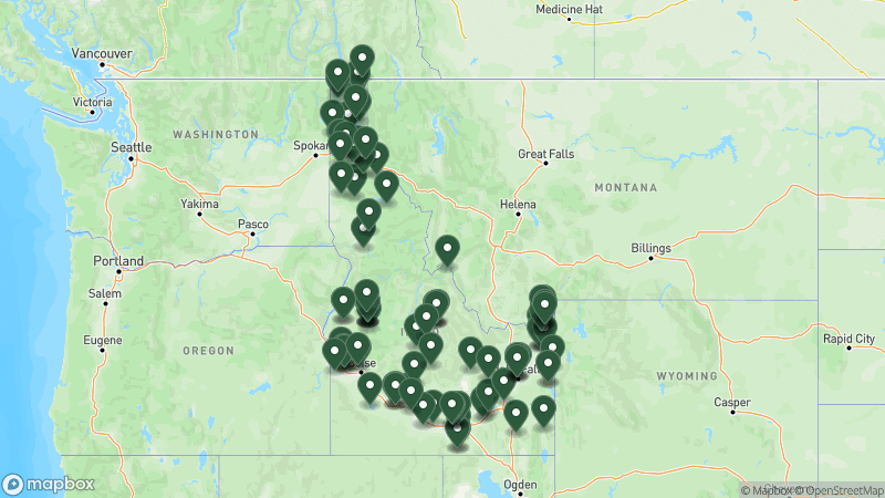 Map of Good Sam campgrounds in Idaho