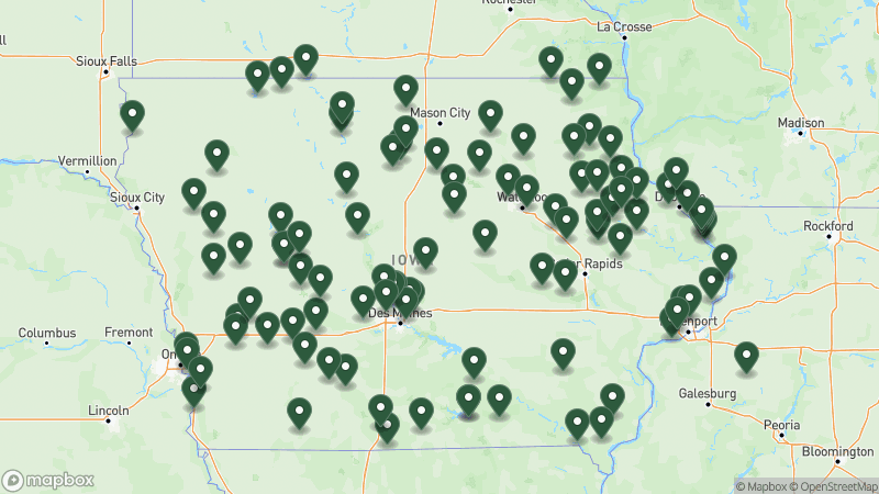 Map of Good Sam campgrounds in Iowa