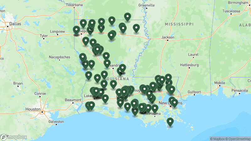 Map of Good Sam campgrounds in Louisiana