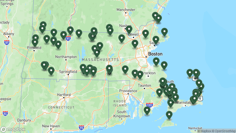 Map of Good Sam campgrounds in Massachusetts