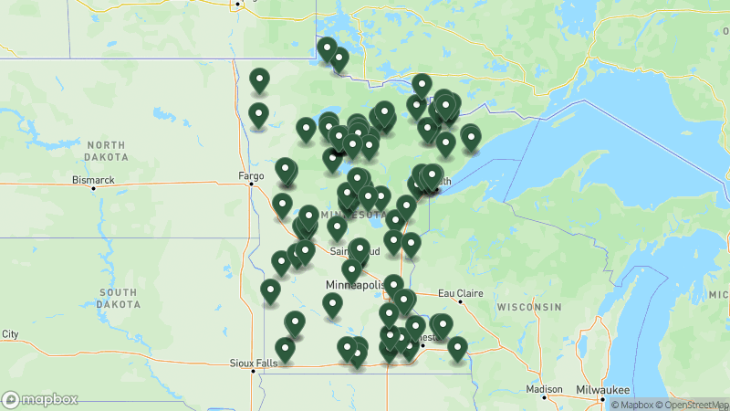Map of Good Sam campgrounds in Minnesota