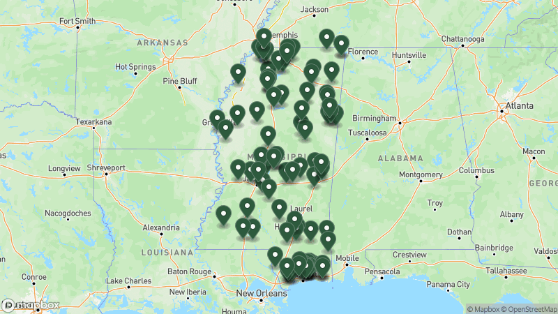 Map of Good Sam campgrounds in Mississippi