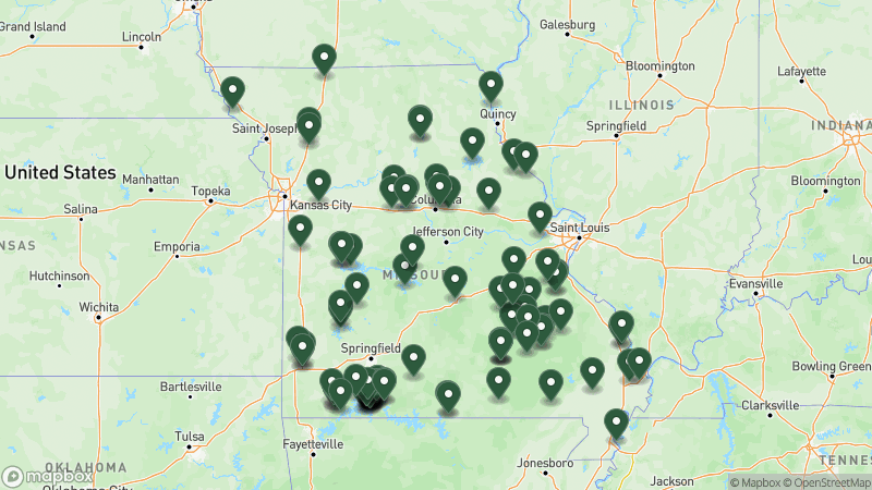 Map of Good Sam campgrounds in Missouri
