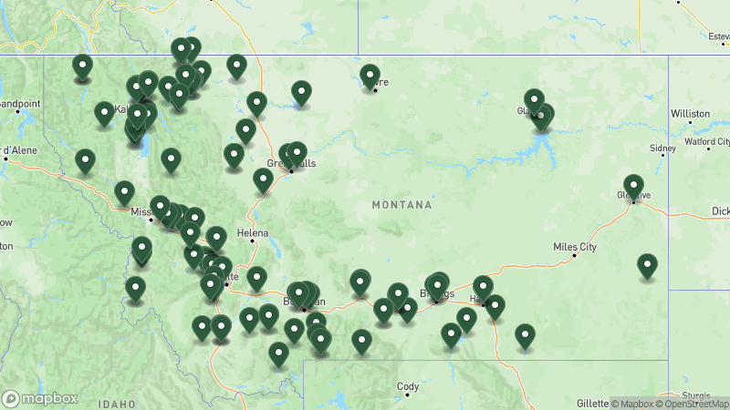 Map of Good Sam campgrounds in Montana