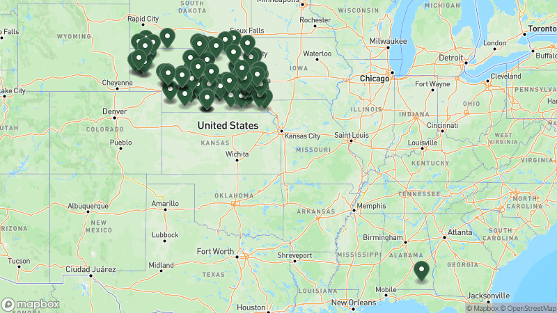 Map of Good Sam campgrounds in Nebraska