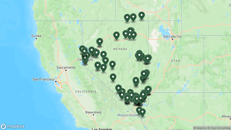 Map of Good Sam campgrounds in Nevada