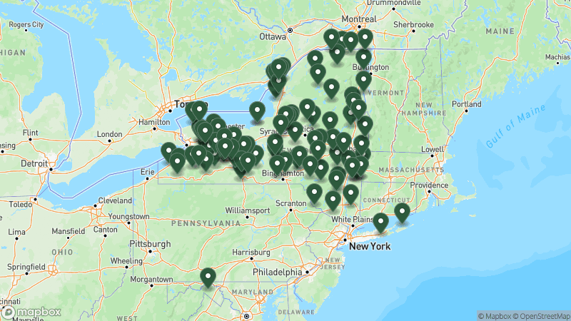 Map of Good Sam campgrounds in New York