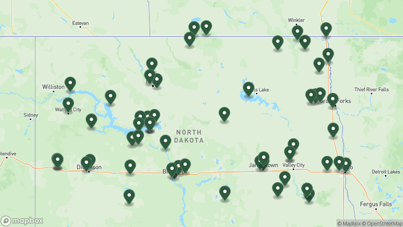 Map of Good Sam campgrounds in North Dakota