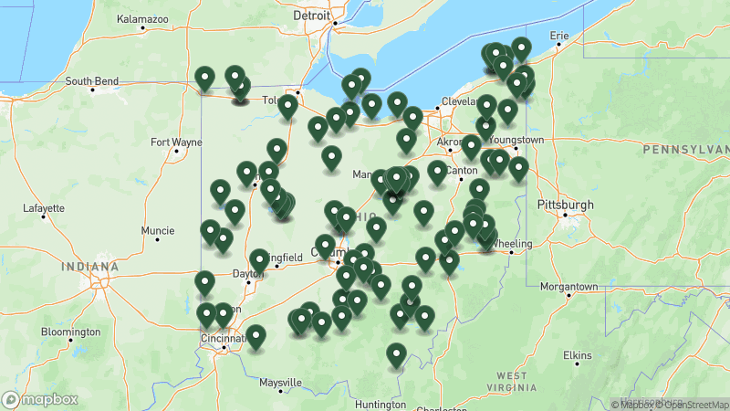 Map of Good Sam campgrounds in Ohio