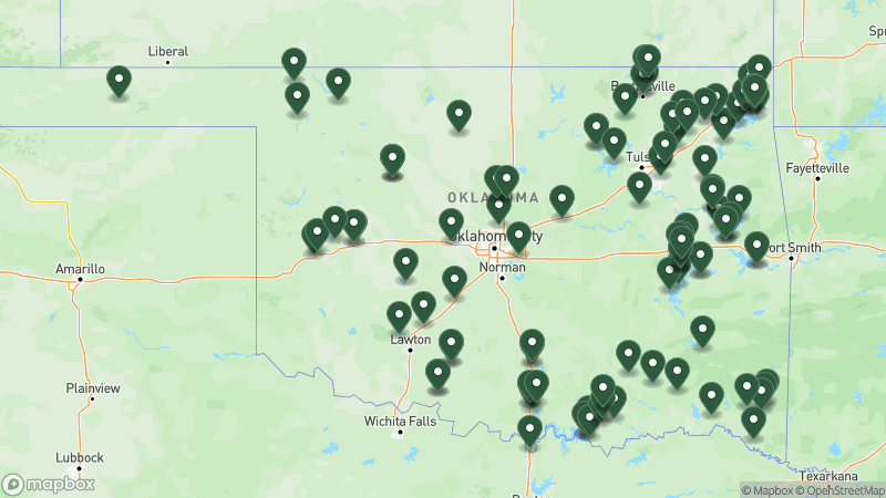 Map of Good Sam campgrounds in Oklahoma
