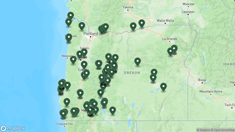Map of Good Sam campgrounds in Oregon