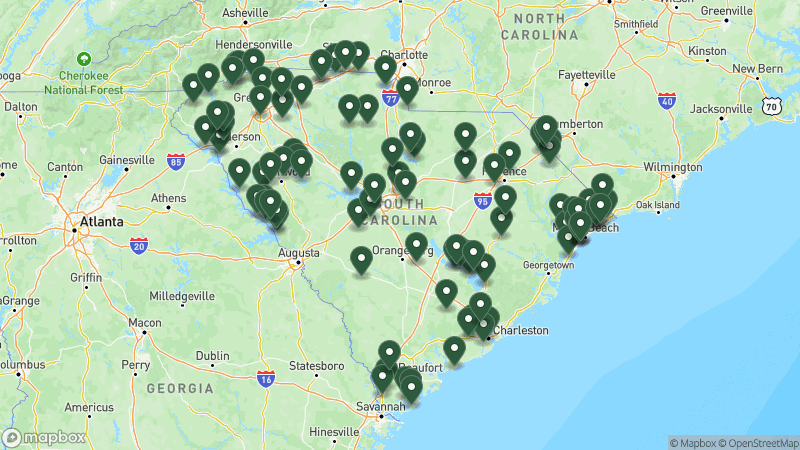 Map of Good Sam campgrounds in South Carolina