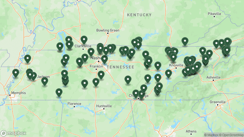 Map of Good Sam campgrounds in Tennessee