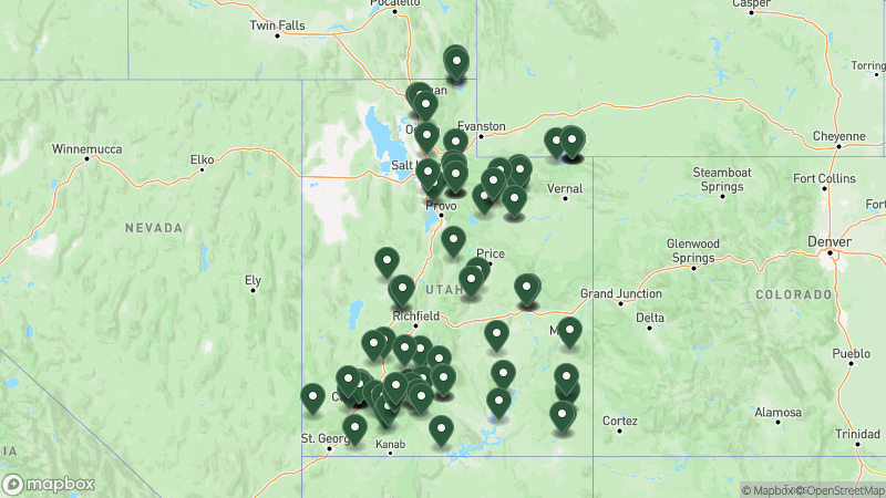 Map of Good Sam campgrounds in Utah
