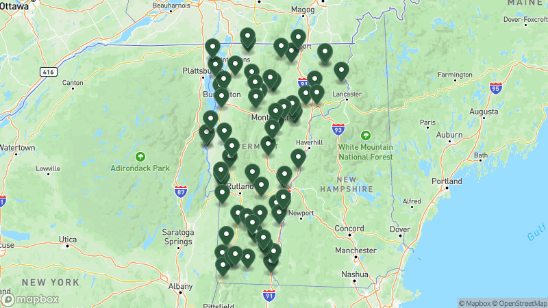 Map of Good Sam campgrounds in Vermont