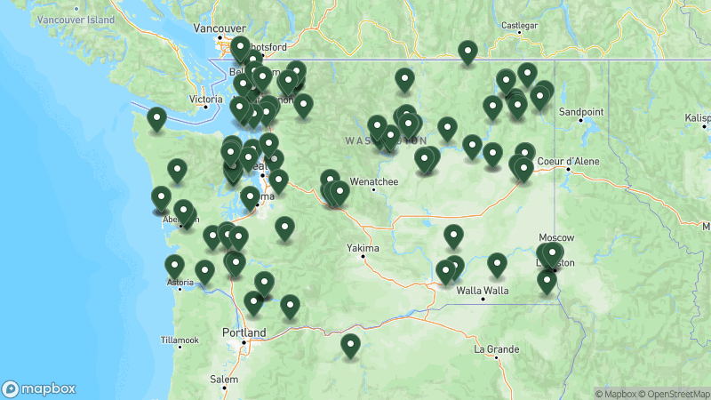 Map of Good Sam campgrounds in Washington