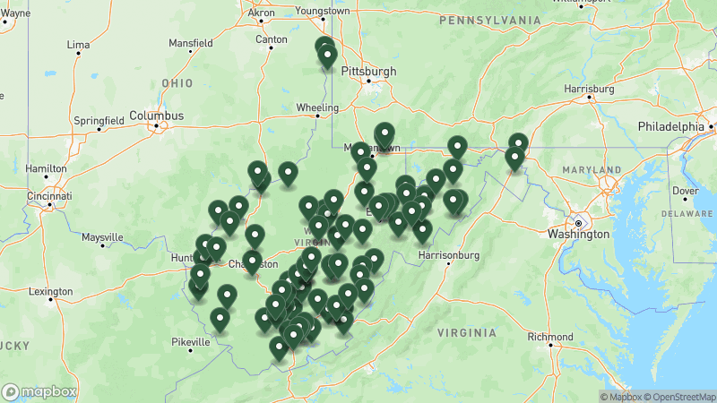 Map of Good Sam campgrounds in West Virginia