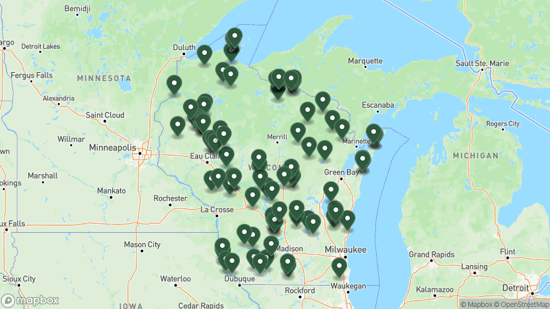 Map of Good Sam campgrounds in Wisconsin
