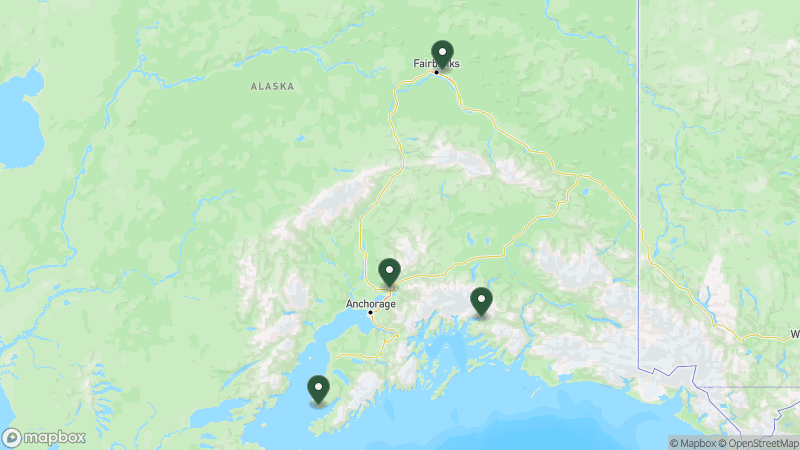 Map of KOA campgrounds in Alaska