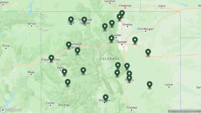Map of KOA campgrounds in Colorado