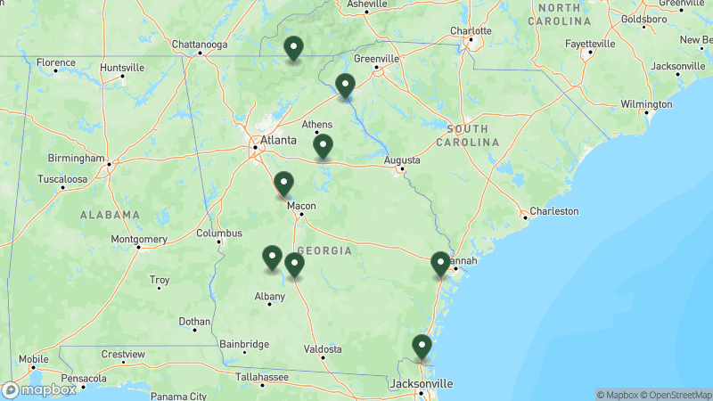 Map of KOA campgrounds in Georgia