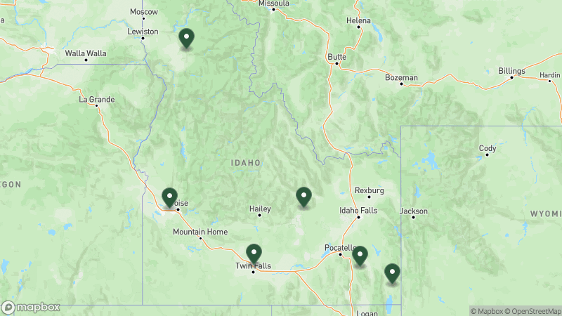 Map of KOA campgrounds in Idaho