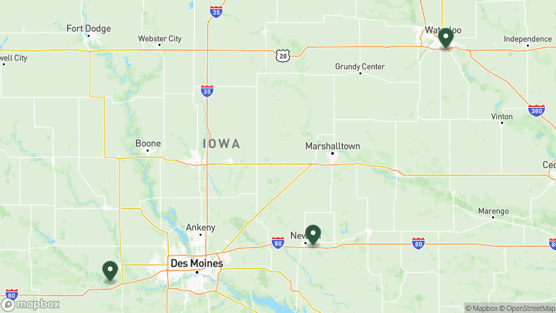 Map of KOA campgrounds in Iowa