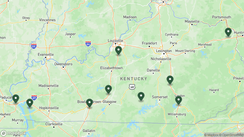 Map of KOA campgrounds in Kentucky