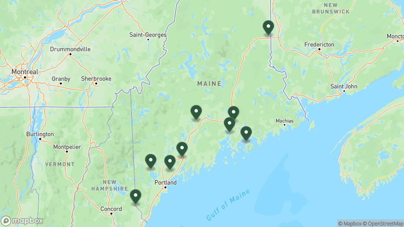 Map of KOA campgrounds in Maine