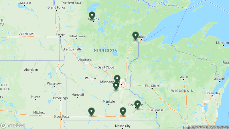 Map of KOA campgrounds in Minnesota