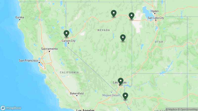 Map of KOA campgrounds in Nevada