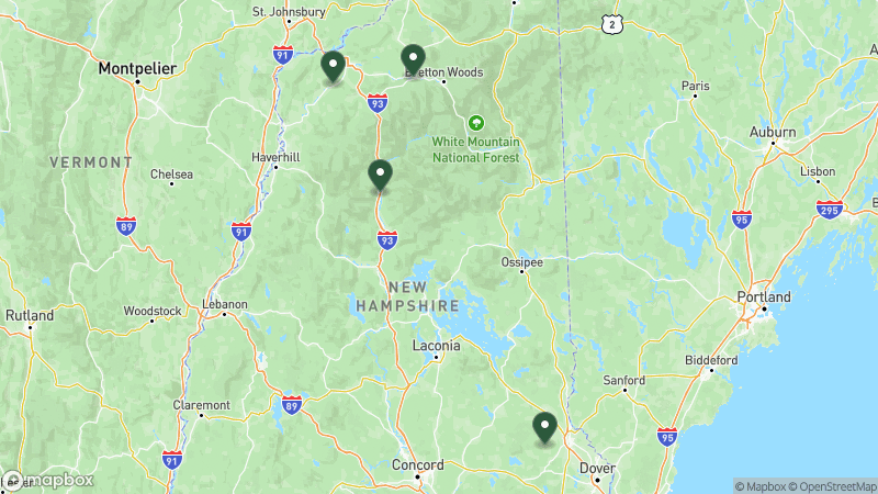 Map of KOA campgrounds in New Hampshire