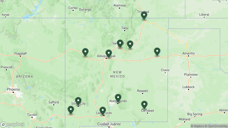 Map of KOA campgrounds in New Mexico