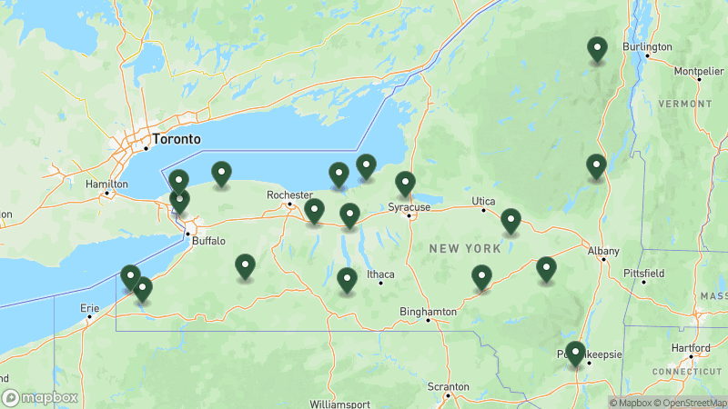 Map of KOA campgrounds in New York