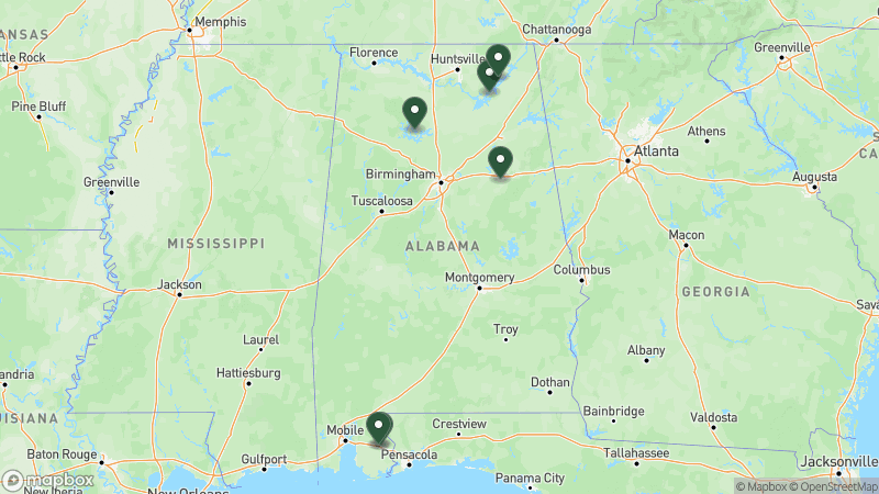 Map of RPI campgrounds in Alabama