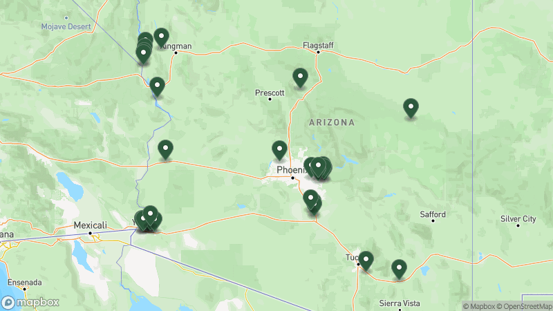 Map of RPI campgrounds in Arizona
