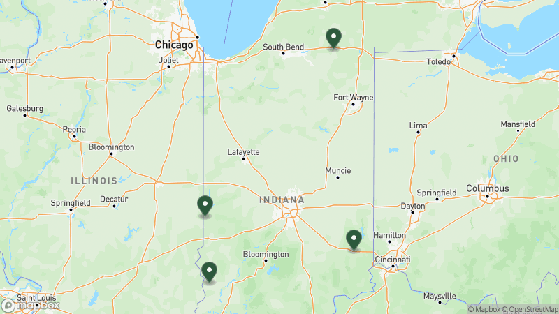 Map of RPI campgrounds in Indiana