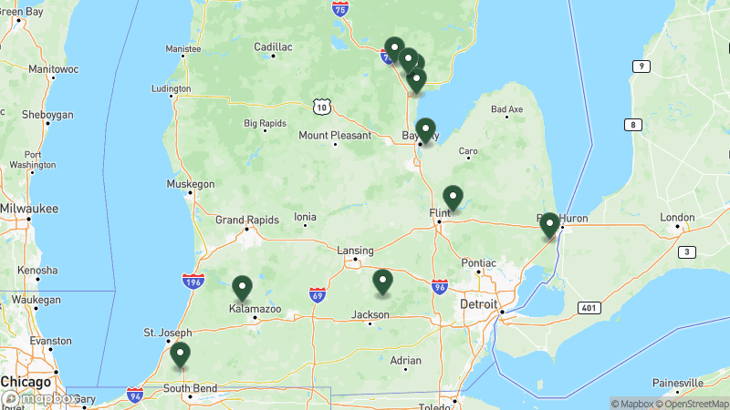 Map of RPI campgrounds in Michigan