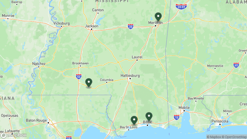 Map of RPI campgrounds in Mississippi