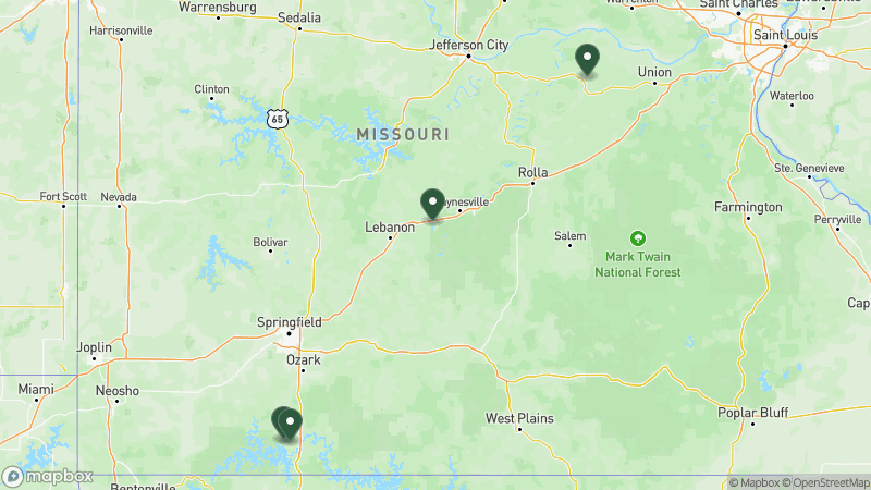 Map of RPI campgrounds in Missouri