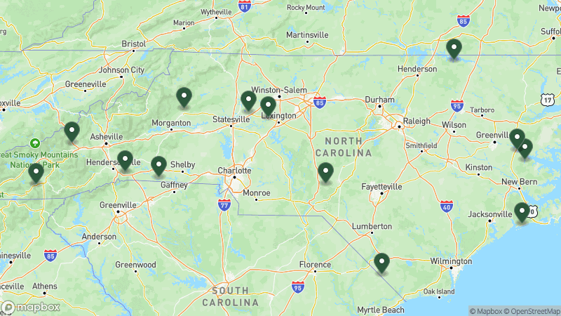 Map of RPI campgrounds in North Carolina