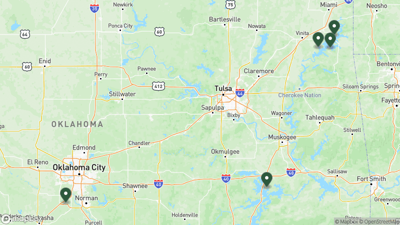 Map of RPI campgrounds in Oklahoma