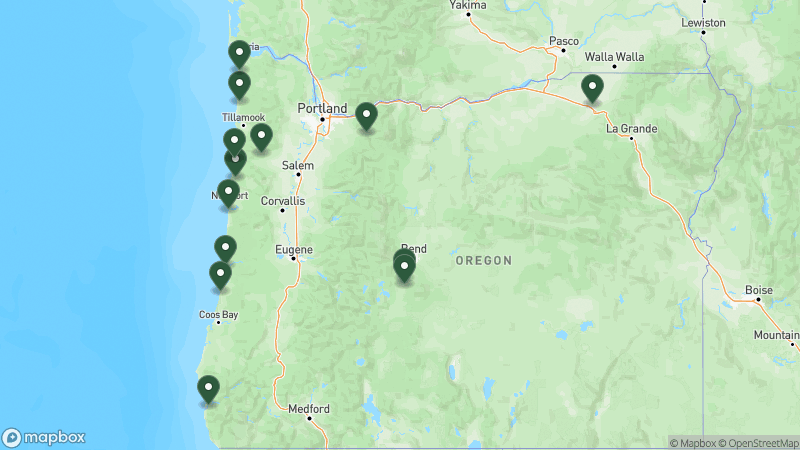 Map of RPI campgrounds in Oregon